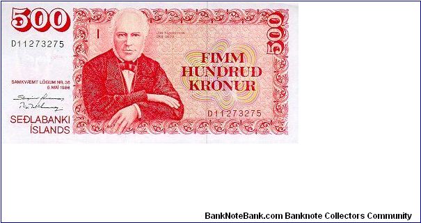 Red and Multicolour.  Jón Sigruðson / Sigruðson at his Writing Desk Banknote