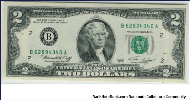 USA New York 1976 $2 Banknote