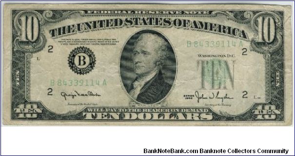 USA New York 1950 $10 Banknote
