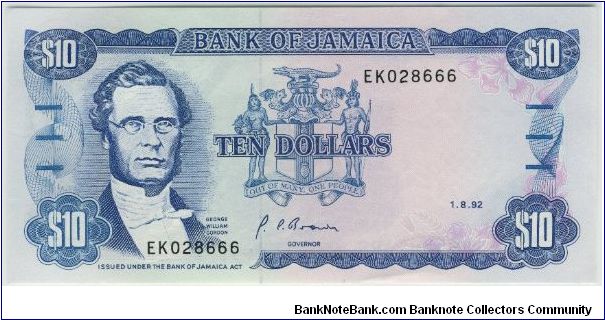 Jamaica 1992 $10. Special thanks to Linda Benes Banknote