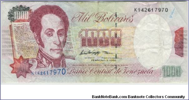 Venezuela 1998 1000 Bolivares. Special thanks to Budhe Ratna Banknote
