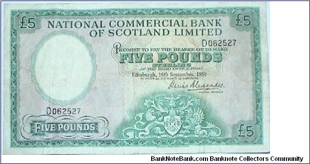 National Commercial Bank. 5 Pounds. Banknote