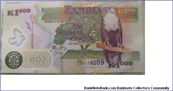 Zambia 1000 Kwacha. Polymer note. SOLD Banknote
