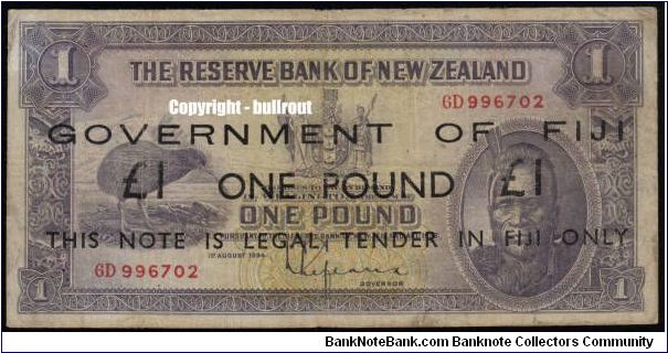 Overprint on New Zealand £1 Lefeaux 6D Banknote