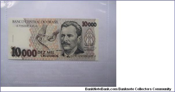 Brazil 10000 Cruzerios banknote in UNC condition. SNAKES ON A BANKNOTE!!!!! lol Banknote