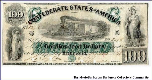 Type 5 Confederate $100 note Banknote