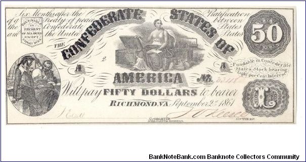 Type 14 Confederate $50 note. Banknote