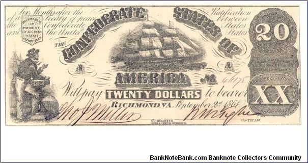 Type 18 Confederate $20 note. Banknote