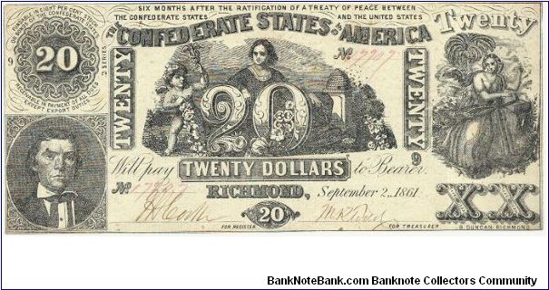 Type 20 Confederate $20 note Banknote