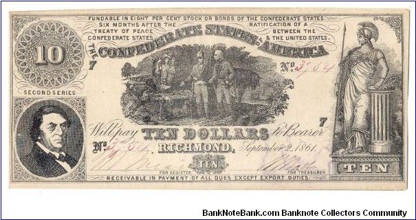 Type 30 Confederate $10 note. Banknote