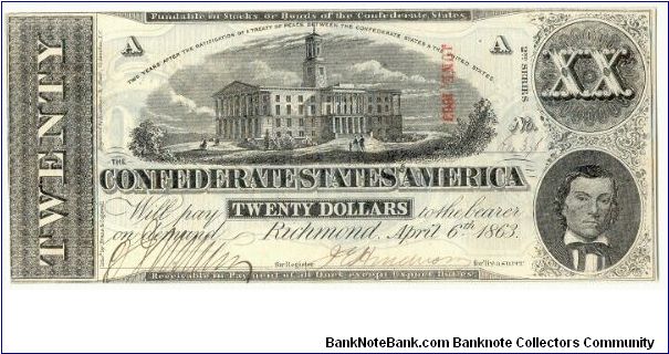 Type 58 Confederate $20 note. Banknote