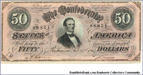 Type 66 Confederate $50 note. Banknote