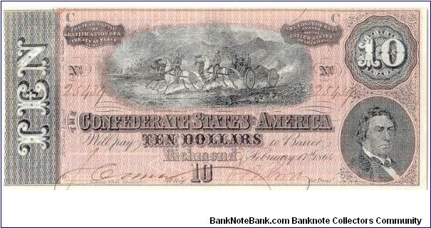 Type 68 Confederate $10 note. Banknote