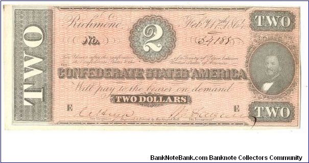 Type 70 Confederate $2 note. Banknote