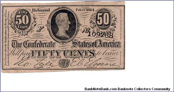 Type 72 Confederate 50 cent note. Banknote