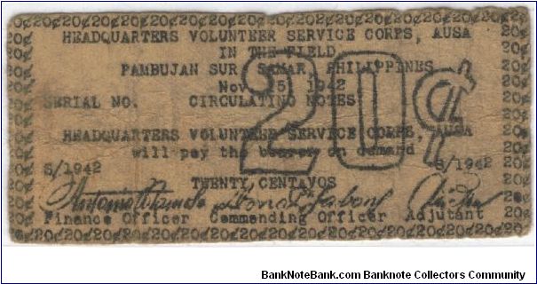 SMR-653 Samar 20 Centavos note. Banknote