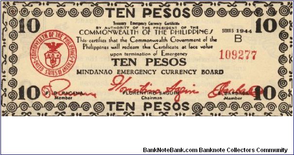 S-518b Mindinao 10 Peso note. Banknote