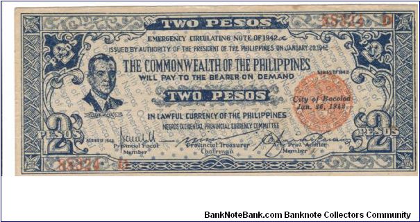 S-647a Negros 2 Peso note. Banknote