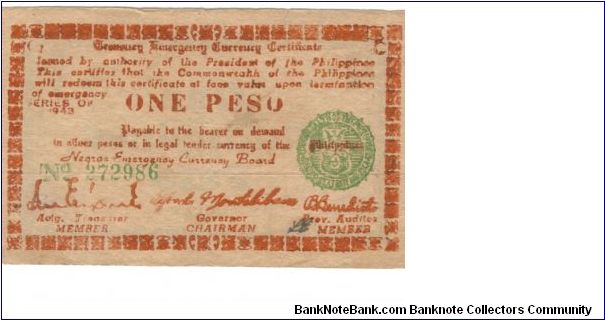 S-672 Negros 1 Peso note. Banknote