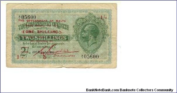 the 2/- note which was issued in March 1942. A 1/- note (overprinted on old 2/- unissued stock) was issued in November 1942 and replaced by a new 1/- note in 1943. Banknote