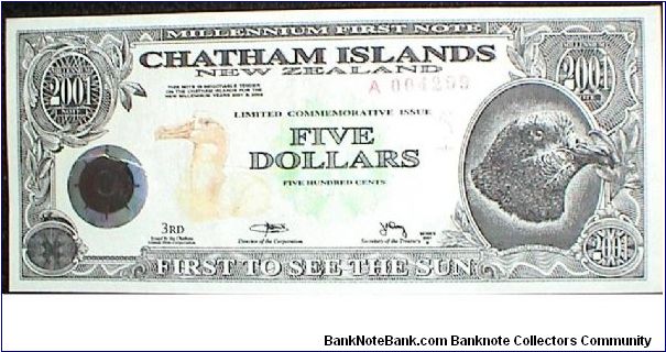 Chatham Islands. 5 Dollars. Millenium Commemorative. Banknote