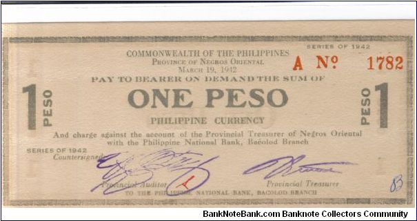 S654b Negros Occidental 1 Peso note Banknote