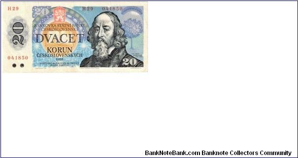 Czech 20 Korun 1988 F 
Front Design: Jan Amos Komensky 1592-1670 Banknote