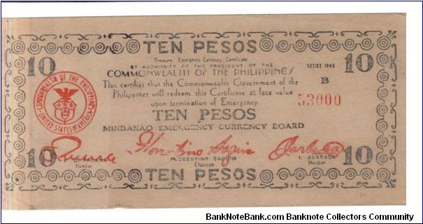 S488b Mindanao 10 Pesos note. Banknote