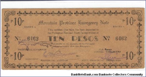 S-604, Mountain Province 10 Pesos note. Banknote