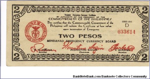 S-536 Mindanao 2 Peso note. Banknote