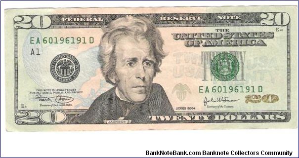 Us new Design 2004 $20.oo Bill
EA 60196191 D Banknote