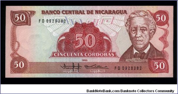 50 Cordobas.

General J. D. Estrada at right on face; medical clinc scene at center left on back.

Pick #153 Banknote