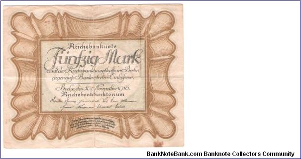 Germany 50 Mark 1918 Egg Note Banknote