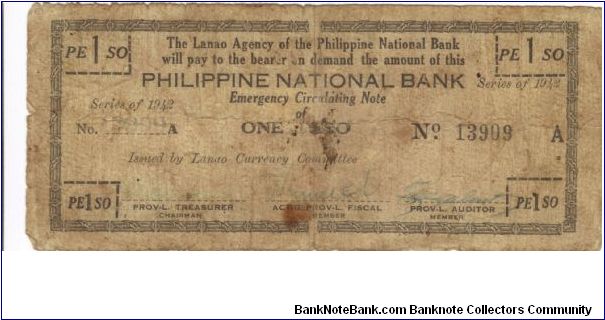S-377 The Lanao Agency of the Philippines 1 Peso note. Banknote