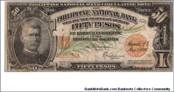 PI-49 Philippine National Bank 50 Pesos note. Banknote