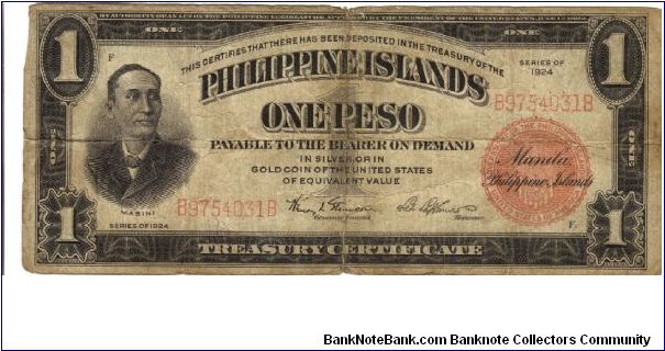 PI-68 Philippine Islands One Peso note. Banknote