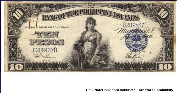 PI-17 Bank of the Philippine Islands 10 Pesos note. Banknote