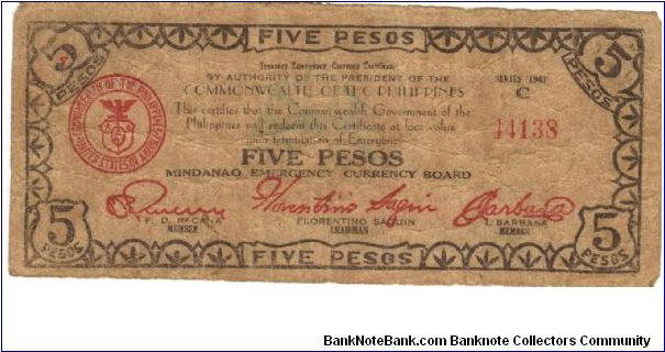 S487d Mindanao 5 Pesos note. Banknote