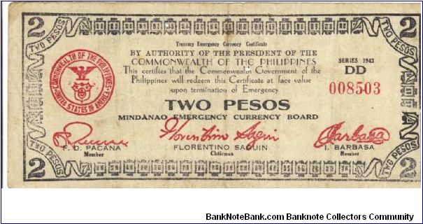 S-496 Mindanao Two Pesos note. Banknote