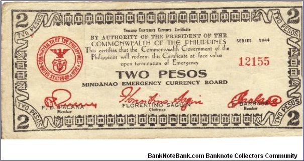 S-524a Mindanao Two Pesos note. Banknote