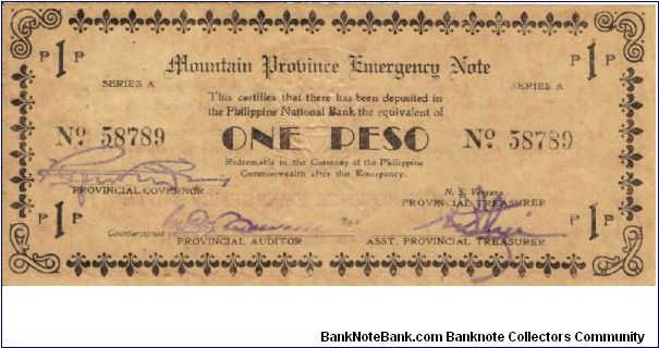 S-601 Rare series of 3 consecutive numbered Mountain Province Emergency Notes, 3 - 3. Banknote