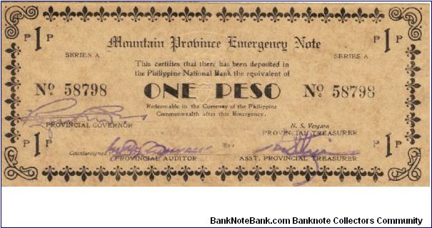 S-601 Rare series of 3 consecutive numberes Mountain Province Emergency Notes, 2 - 3. Banknote