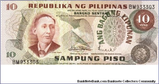 PI-148 Rare series of 4 consecutive numbered Philippine 10 Pesos notes with center note error, (overprint error, 3 - 4. Banknote