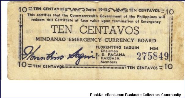 S-502 Rare consecutive numbered Mindanao Emergency 10 Centavos Currency notes, 1 - 2. Banknote