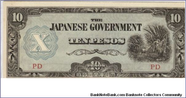 PI-108 Philippine 10 Pesos note under Japan rule with overprint. Banknote