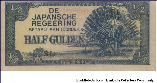 1/2 guilden Japanese Rule 1942 - 1945 in Indonesia. Watermark kiri flowers. Banknote