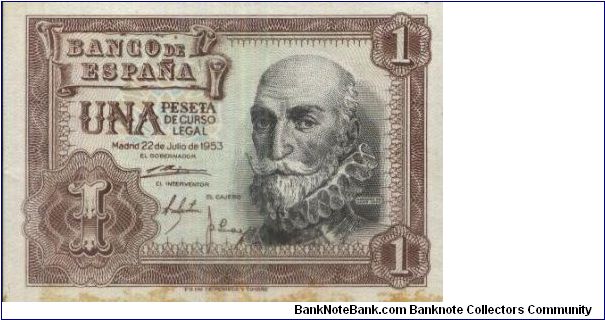 Banco De Espana, dated 22 July 1953 with series no: Y 8775147 Banknote