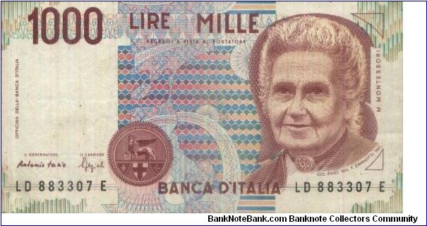 1000 Lire. Banca D'Italia Banknote