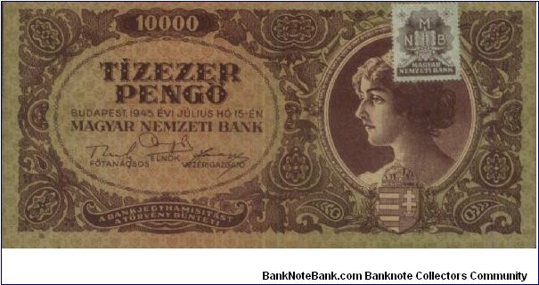 10000 MilPengo, DATED 15 JULY 1945 WITH SERIES NO: L 765 081078 WITH STAMP VERY RARE.OFFER VIA EMAIL. Banknote