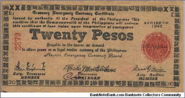 S-684 Negros 20 Pesos note. Will trade this note for Philippine notes I don't have. Banknote